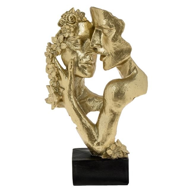 Figurina Decorativa din Polirasina ”Sarut” cu Flori Aurii 19x9x30cm
