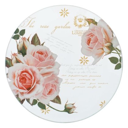 Farfurie Transparenta cu Model Floral Trandafiri din Sticla pentru Desert Ø15cm