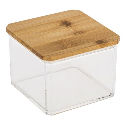 Cutie Acrilica Transparenta cu Capac din Bambus 10x10x7.5cm