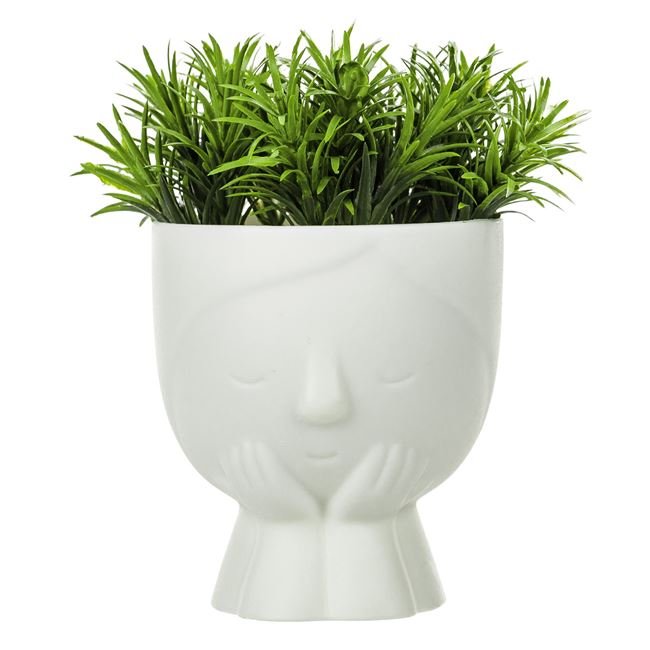 Ghiveci Decorativ Alb Fata & Planta Artificiala 9x9x15cm