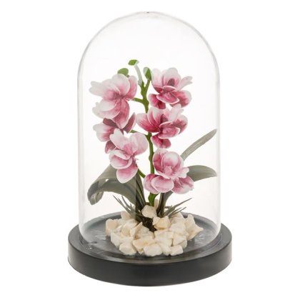 Cupola Decorativa cu Floare Artificiala Roz & Pietre Ø11.5x18cm