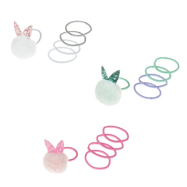 Elastice Par Multicolore cu Lurex Argintiu & 3 Pompoane cu Urechi pentru Copii - 15buc