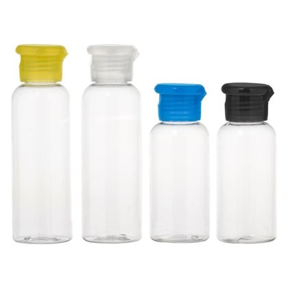 Set Sticlute de Calatorie Transparente cu Capac Colorat in Gentuta 80ml & 120ml - 4buc