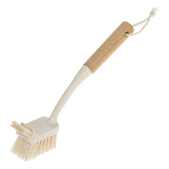Perie din Plastic Ecru cu Maner din Bambus pentru Vase 25cm