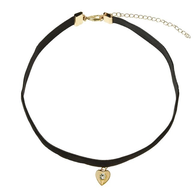 Colier Chocker Negru Catifelat cu Inima de Culoare Aurie pentru Copii