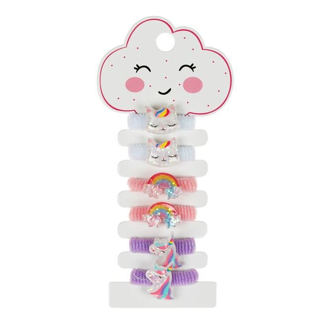 Elastice pentru Par Frotte pentru Copii Colorate Curcubeu Pisica Unicorn - 6buc.