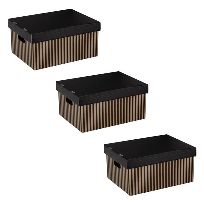 Set Cutii de Depozitare din Carton Pliabile Bej Dungi Negre 33x23.5x17cm - 3buc.