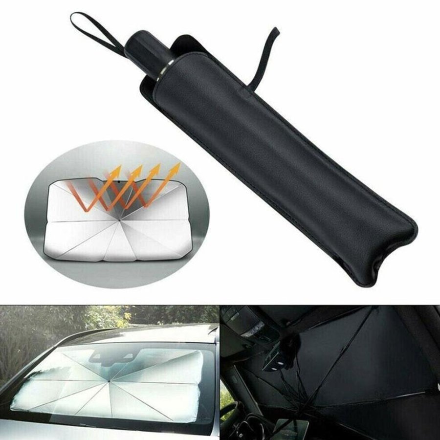 Universal Parasolar Auto Pliabil, pentru Masina, in Forma de Umbrela, Negru-Argintiu, 145 x 79 cm, Rezistent UV