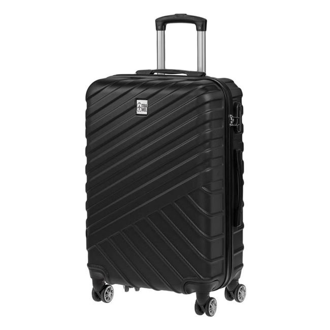 Valiza Troler Neagra cu Dungi Reliefate 90L