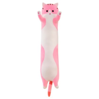 Jucarie de Plus Pisica, Tip Perna VICTINY® Umplutura moale, 50 cm, Culoare roz