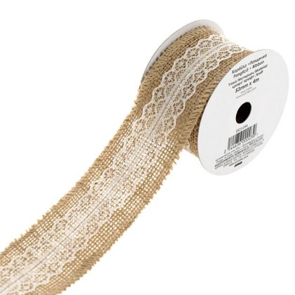 Panglica din Iuta de Culoare Naturala cu Dantela 4mx53mm