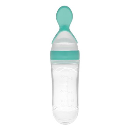 Lingura din Silicon Verde Menta cu Rezervor pentru Bebelusi 90ml