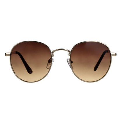 Ochelari de Soare cu Rama de Culoare Aurie Rotunda & Lentile Maro pentru Femei