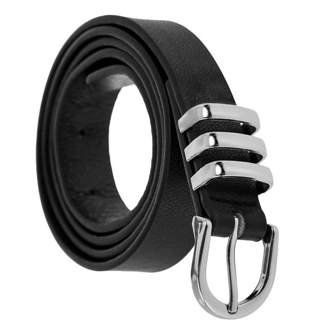 Curea Neagra cu Catarama de Culoare Argintie Metalica pentru Femei 110x2.3cm - One Size