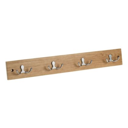 Cuier din Lemn cu 4 Carlige Duble de Perete 50x1.2x7cm