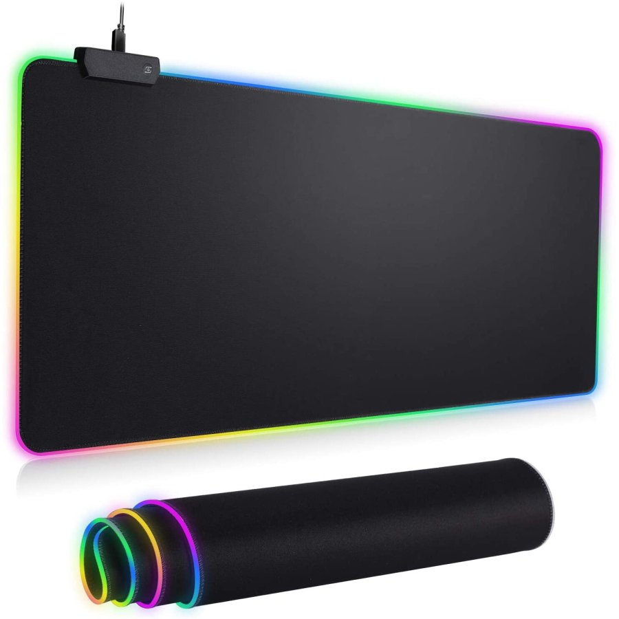 Mouse Pad gaming HautStore, RGB, LED, Baza din cauciuc antiderapant, 800 x 300 x 4mm, Negru