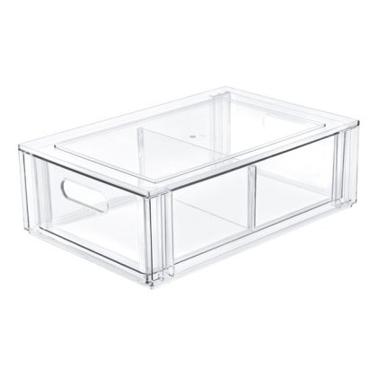 Sertar Organizator cu 2 Compartimente din Plastic Transparent pentru Frigider 32x21x10.5cm
