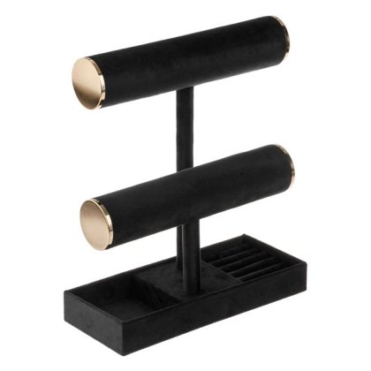 Suport Organizator Bijuterii Negru Velvet pentru Bratari Coliere & Inele 24x10x27.5cm