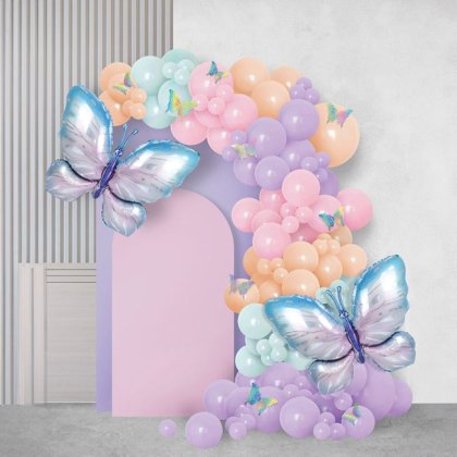 Set Decorativ de Petrecere cu Baloane Pastelate din Folie Fluturi - 140buc