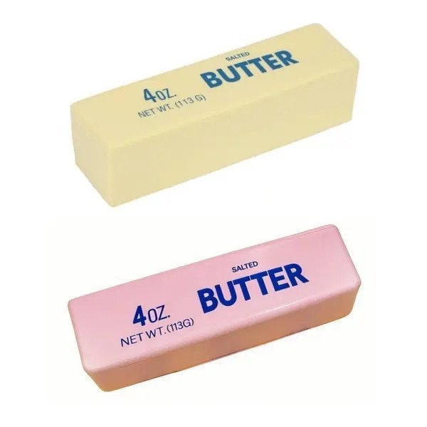 Set 2 bucati, Jucarie squishy Butter, jucarie senzoriala antistres, moale si elastic din PU non-toxic, roz/galben, 2 x 3,9x13,2 cm