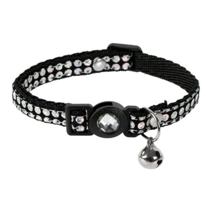 Zgarda Neagra cu Strass & Clopotel pentru Pisica 30x1cm