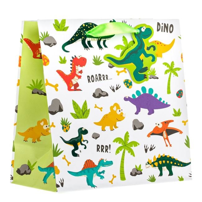 Sacosa Cadou Mini din Hartie Dinozauri 19x10x19cm