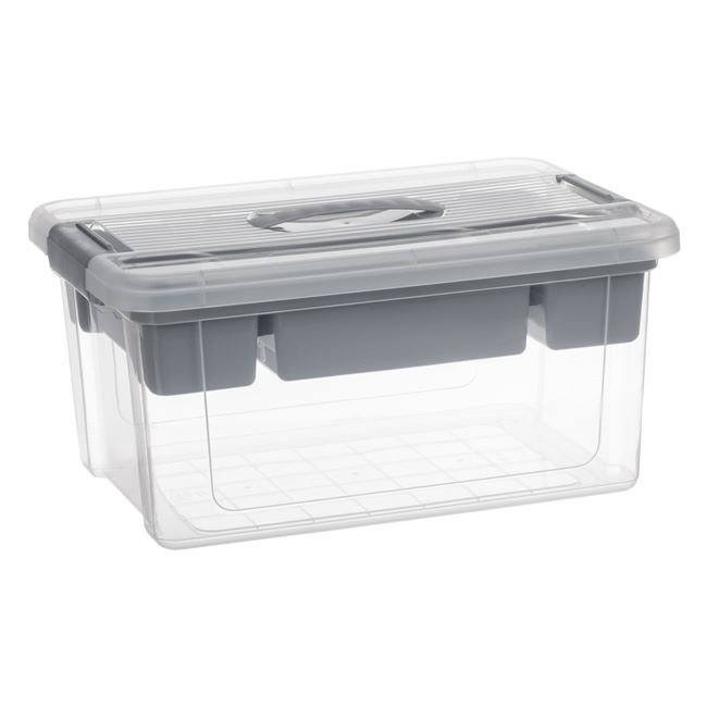 Cutie Organizer Transparenta cu Raft Gri & 4 Compartimente 41x29x20cm - 16L