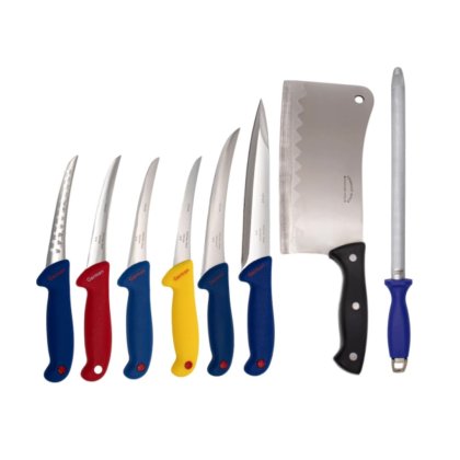 Set macelarie format din 8 piese, 6 cutite, 1 masat magnetic, 1 satar pentru spart oase, ct0044