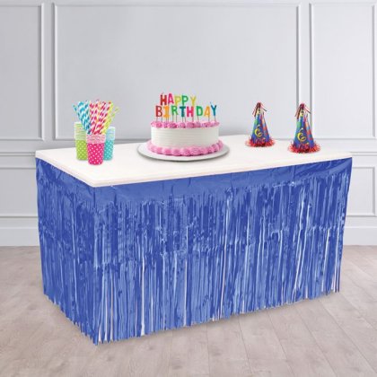 Perdea Decorativa cu Franjuri Albastre pentru Masa de Petrecere 274x74cm