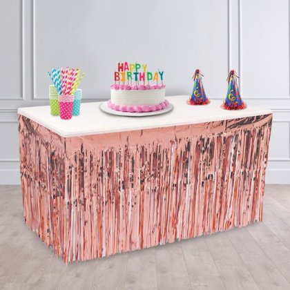 Perdea Decorativa Franjuri Roz Auriu pentru Masa de Petrecere 274x74cm