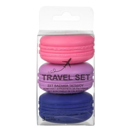 Set Recipiente din Silicon in Forma de Macaron Roz Lila Mov 20ml - 3buc