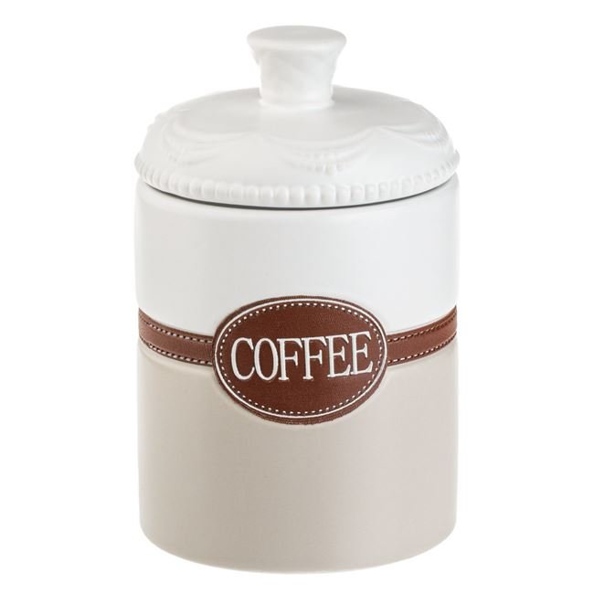 Recipient Ceramic Alb Ecru Maro cu Capac Coffee 1L