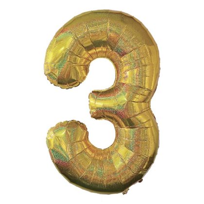 Balon de Petrecere din Folie Metalizata Aurie Holografica Nr.3 - 110cm