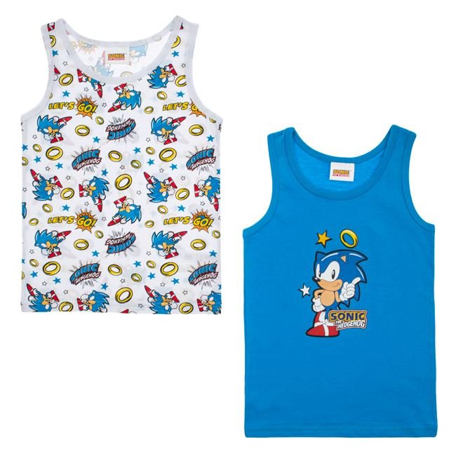 Set Maiouri din Bumbac Alb Bleu Sonic pentru Copii - 2buc