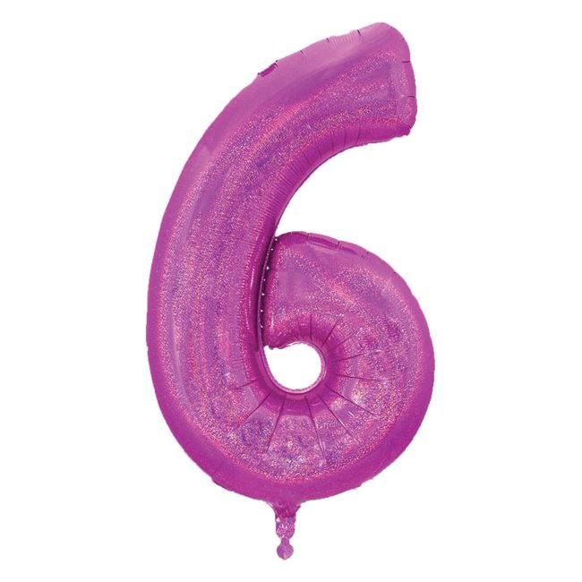 Balon de Petrecere din Folie Metalizata Fucsia Holografica Nr.6 - 60cm