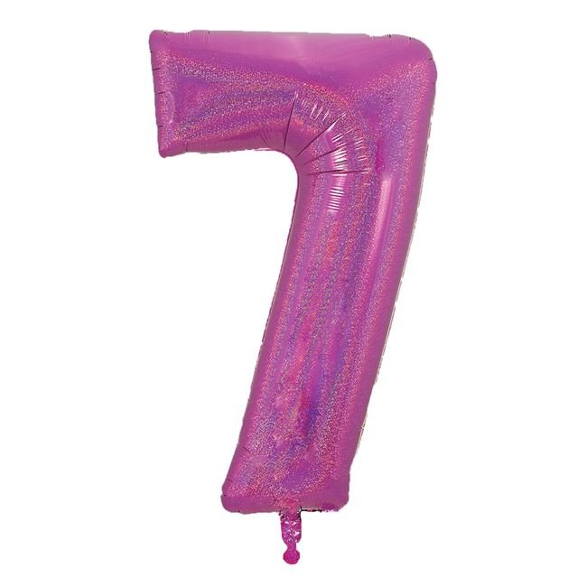 Balon de Petrecere din Folie Metalizata Fucsia Holografica Nr.7 - 60cm
