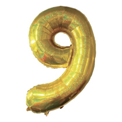 Balon de Petrecere din Folie Metalizata Aurie Holografica Nr.9 - 110cm