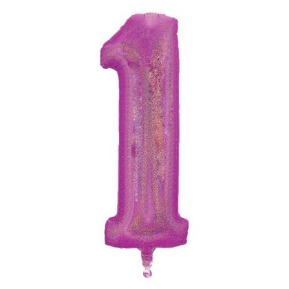 Balon de Petrecere din Folie Metalizata Fucsia Holografica Nr.1 - 60cm
