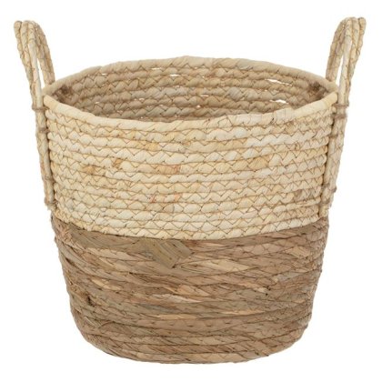 Cos de Depozitare Bej Maro Material Natural cu Manere Ø26x22cm