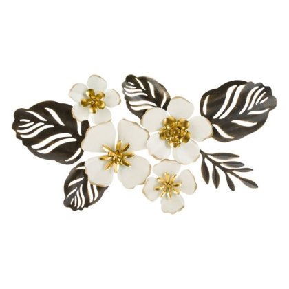 Decoratiune de Perete Flori Metalice Ecru Aurii 65x36x3.5cm