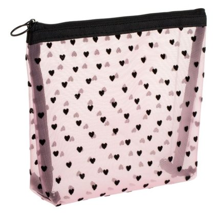 Portfard Transparent Roz cu Inimi 19x4x16.5cm