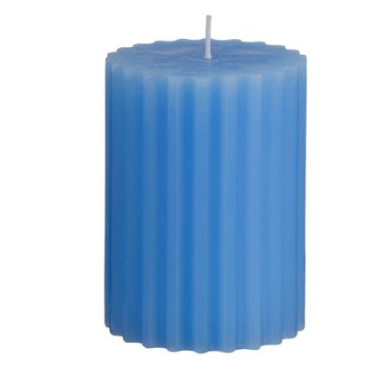 Lumanare Bleu cu Dungi Verticale & Aroma Fresh Linen Ø7x9.5cm