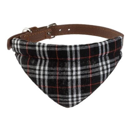 Zgarda Bandana Neagra cu Carouri pentru Caine 45x1.5cm (M)
