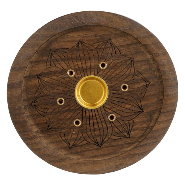 Suport Rotund Plat din Lemn Floare pentru Betisoare Parfumate Ø10cm