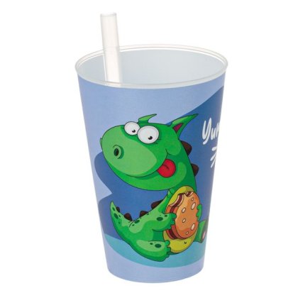 Pahar din Plastic Ciel cu Pai Incorporat Dinozaur 400ml