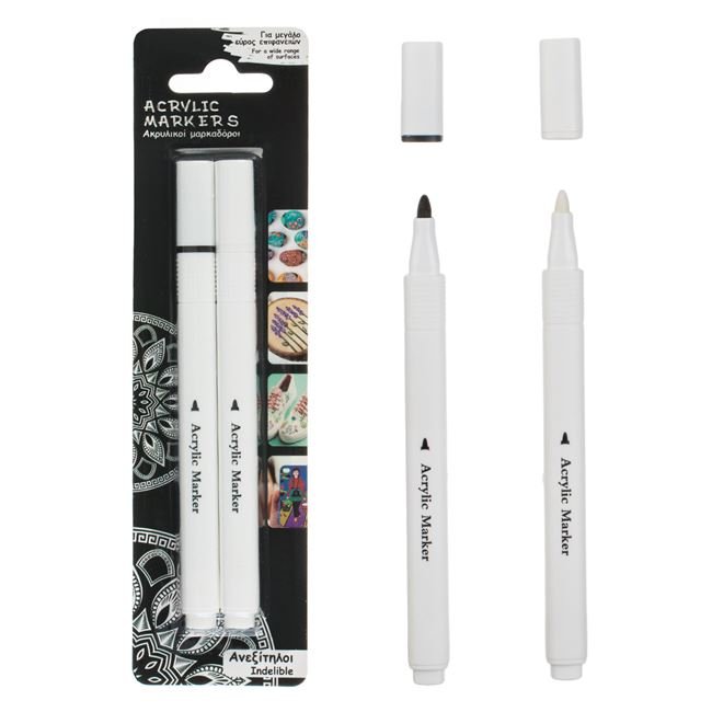 Set de Desen Markere Permanente cu Vopsea Acrilica Negru & Alb - 2buc