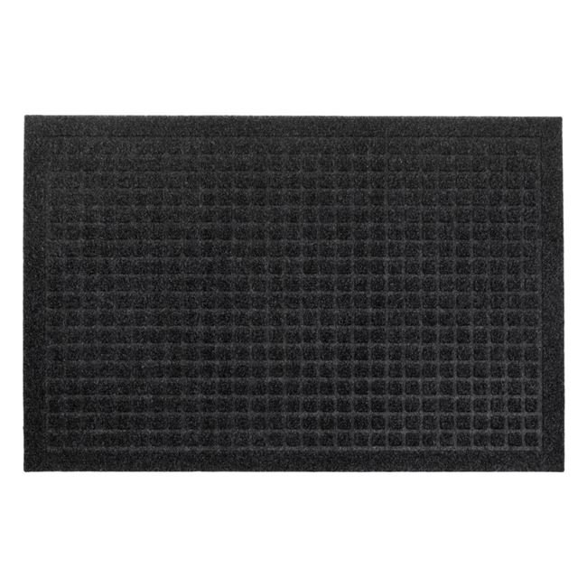 Covor Usa Negru cu Model Gri Reliefat cu Patrate 60x40cm