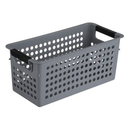 Cos de Depozitare din Plastic Gri Perforat cu Manere 4L