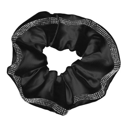 Elastic Par Textil Satinat Negru cu Strass pentru Femei