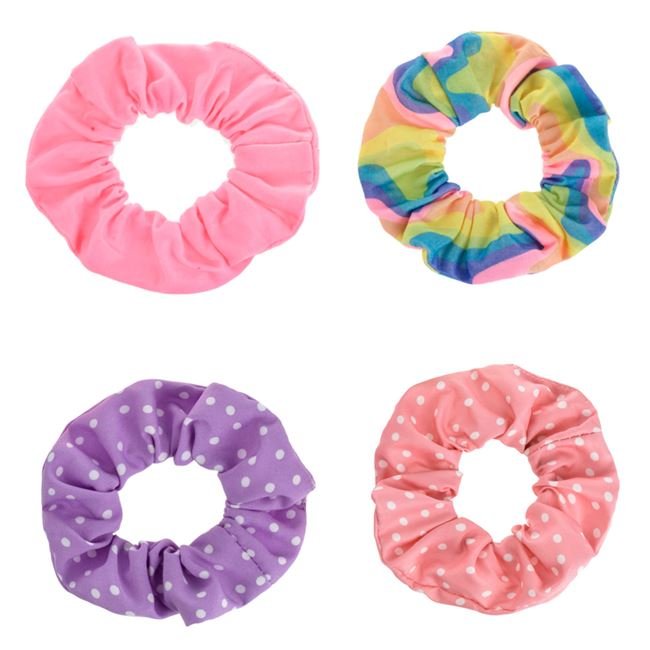 Elastice Par Textile Roz Fluorescent Lila & Somon Buline & Rainbow Colorat pentru Copii - 4buc